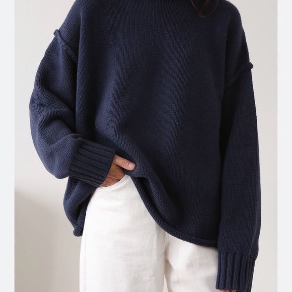 DISSH Roy Oversized Navy Blue Crew Neck Sweater - Picture 2 of 7